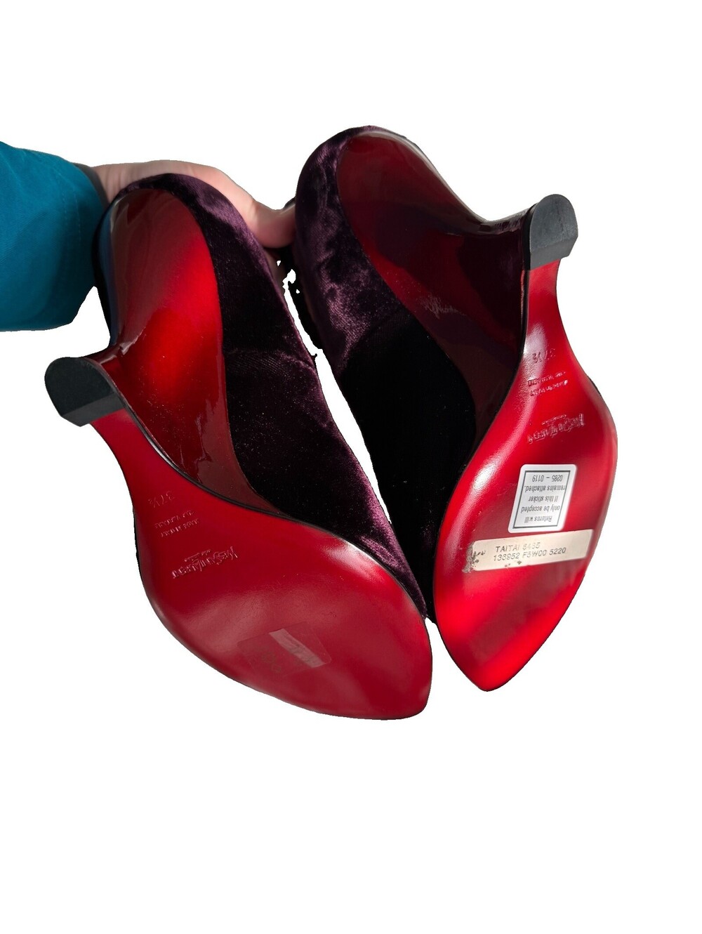 Tom Ford for Yves Saint Laurent F/W 2004 Red Velvet Black Wedge Heels 37.5 - Picture 9 of 9